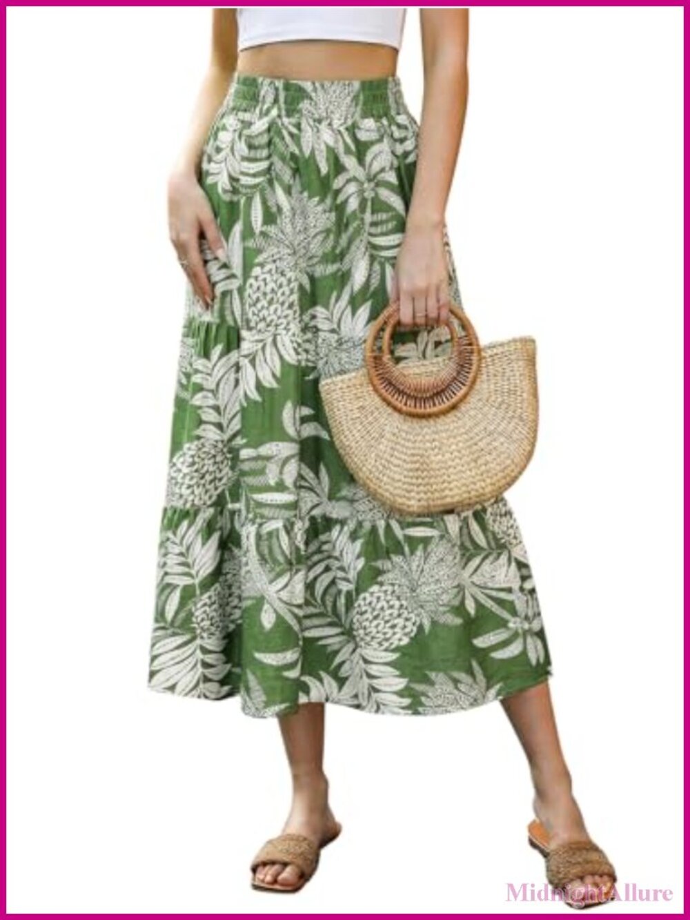 Womens Boho Floral A-Line Midi Skirt Summer Casual Long Skirt High Waist Stretch